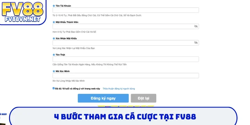 4 bước tham gia cá cược tại FV88